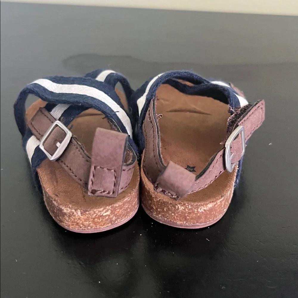 Baby B’gosh Navy and White Striped Infant Sandals with Brown Accents